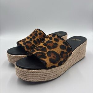 J.Crew Wedge Heel Platform Slide Sandals In Leopard Calf Hair Size 7.5